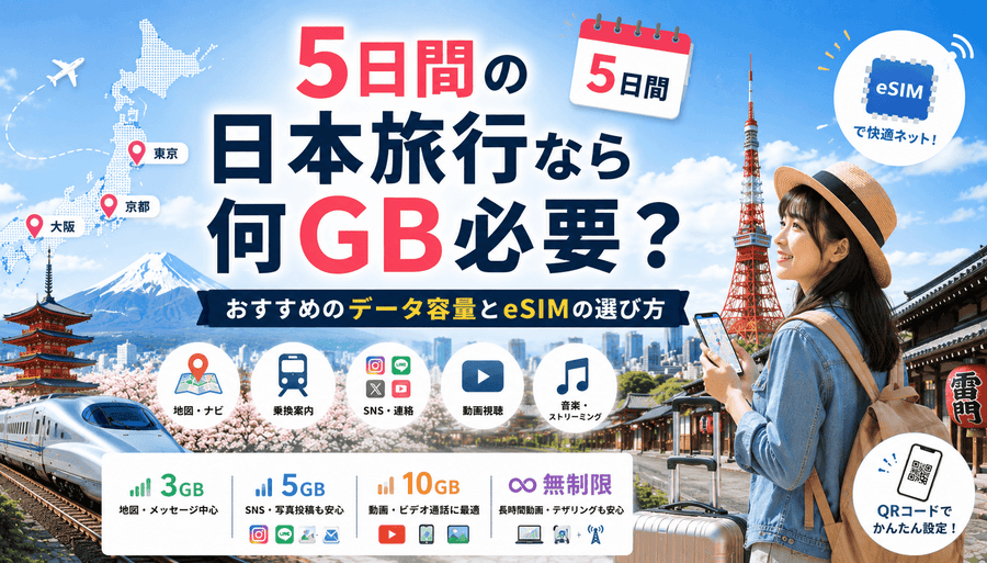 5日間の日本旅行なら何GB必要?おすすめのデータ容量とeSIMの選び方
