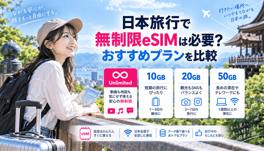 日本旅行で無制限eSIMは必要?おすすめプランを比較