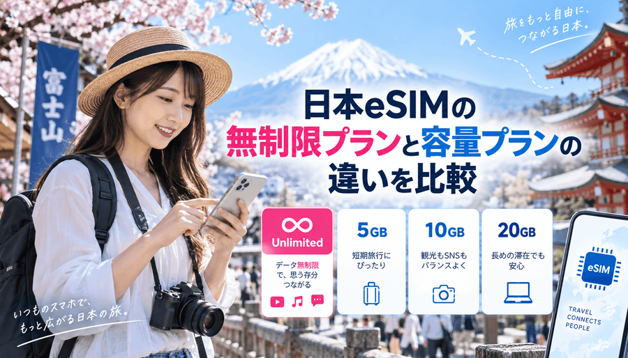 日本eSIMの無制限プランと容量プランの違いを比較