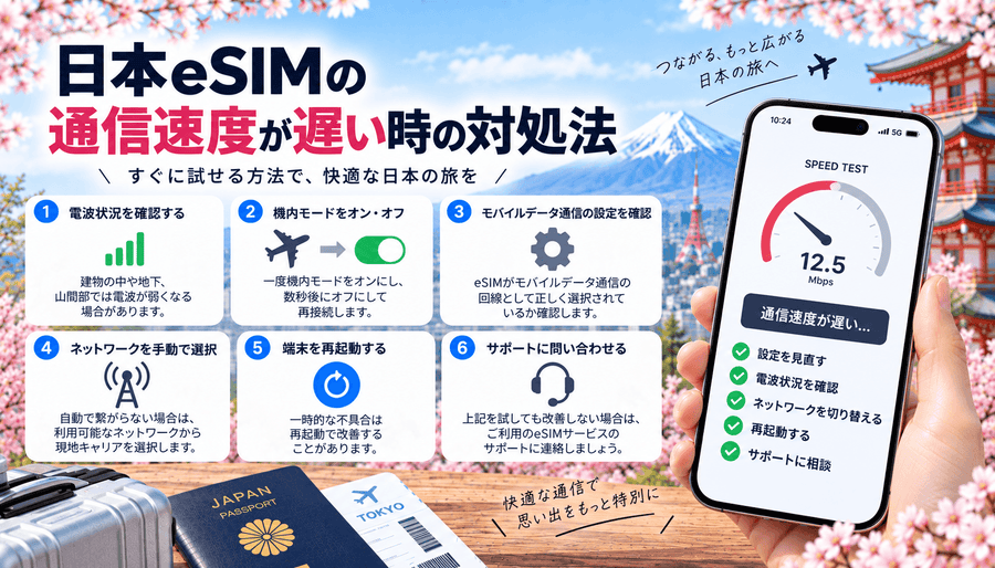 日本eSIMの通信速度が遅い時の対処法