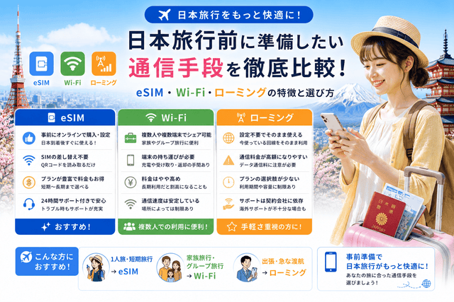 日本旅行前に準備したい通信手段｜eSIM・Wi-Fi・ローミングを比較