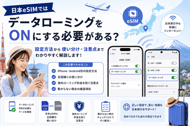 日本eSIMはデータローミングをONにする？設定方法と注意点