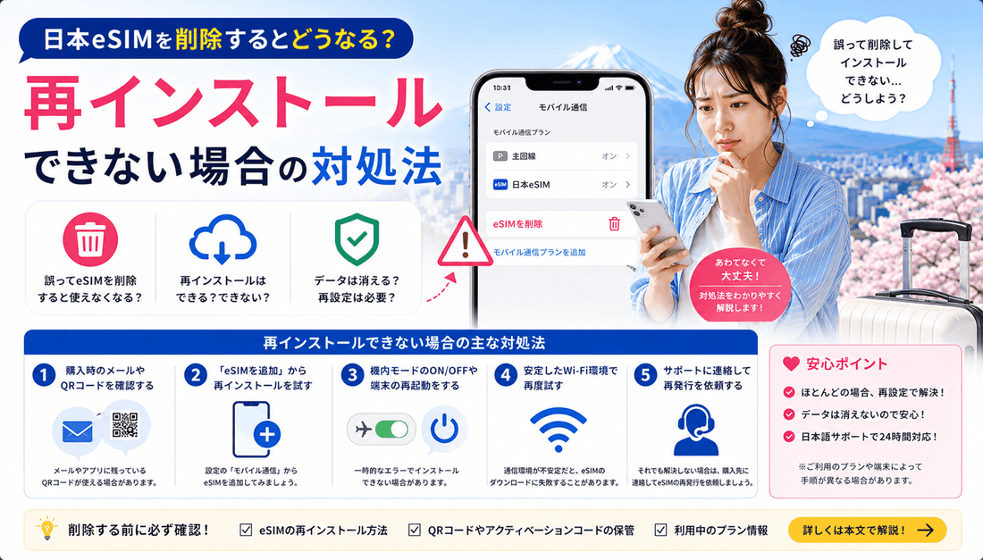 日本eSIMを削除するとどうなる？再インストールできない場合の対処法