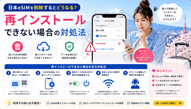 日本eSIMを削除するとどうなる？再インストールできない場合の対処法