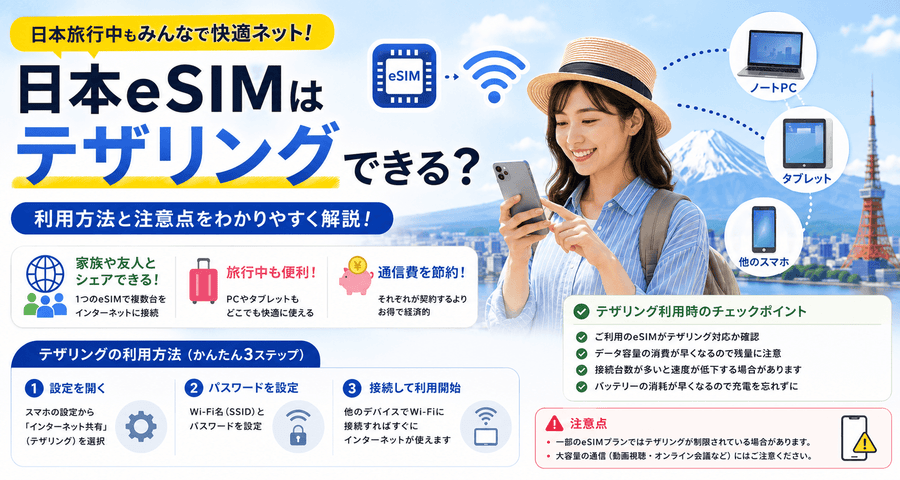 日本eSIMはテザリングできる？利用方法と注意点