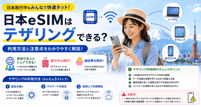日本eSIMはテザリングできる？利用方法と注意点