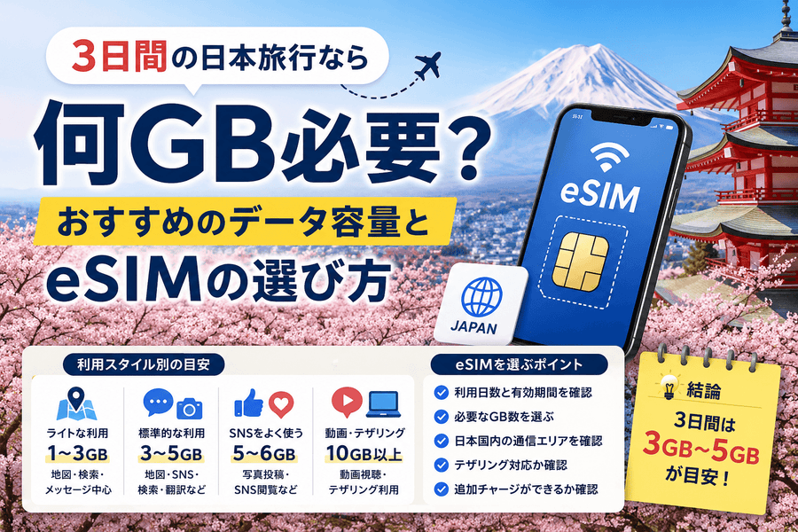 3日間の日本旅行なら何GB必要？おすすめのデータ容量とeSIMの選び方