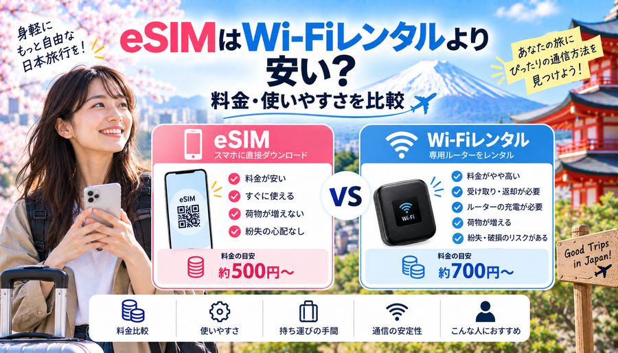 eSIMはWi-Fiレンタルより安い？料金・使いやすさを比較