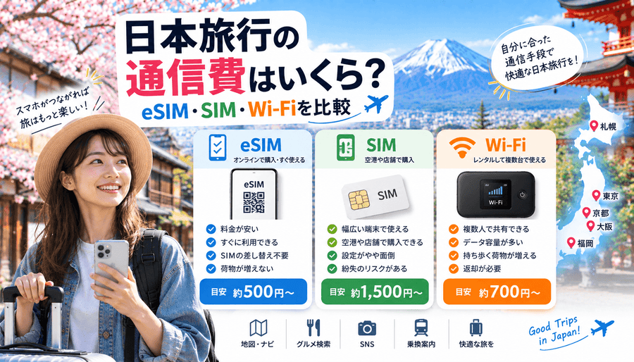 日本旅行の通信費はいくら？eSIM・SIM・Wi-Fiを比較