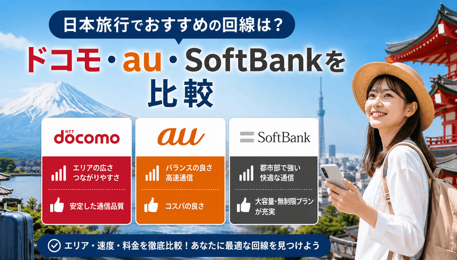 日本旅行でおすすめの回線は？ドコモ・au・SoftBankを比較