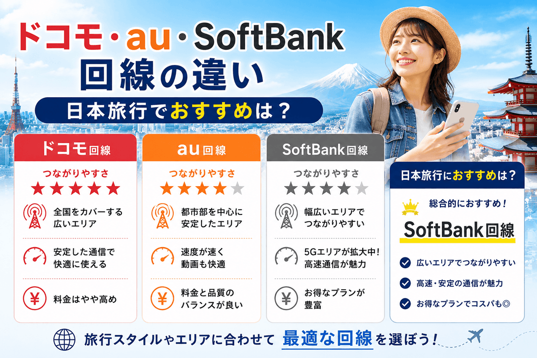 ドコモ・au・SoftBank回線の違い｜日本旅行でおすすめは？