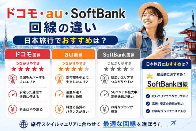 ドコモ・au・SoftBank回線の違い｜日本旅行でおすすめは？