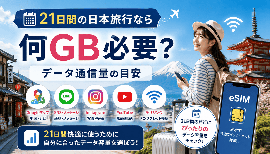 21日間の日本旅行なら何GB必要？データ通信量の目安