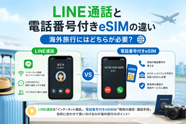 LINE通話と電話番号付きeSIMの違い｜海外旅行にはどちらが必要？