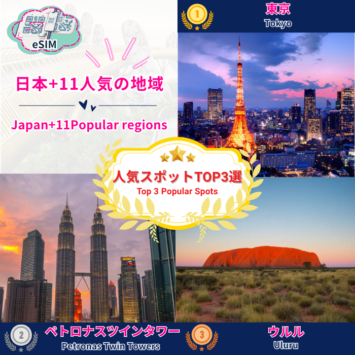 日本＋11 人気の地域 | eSIMデータ通信