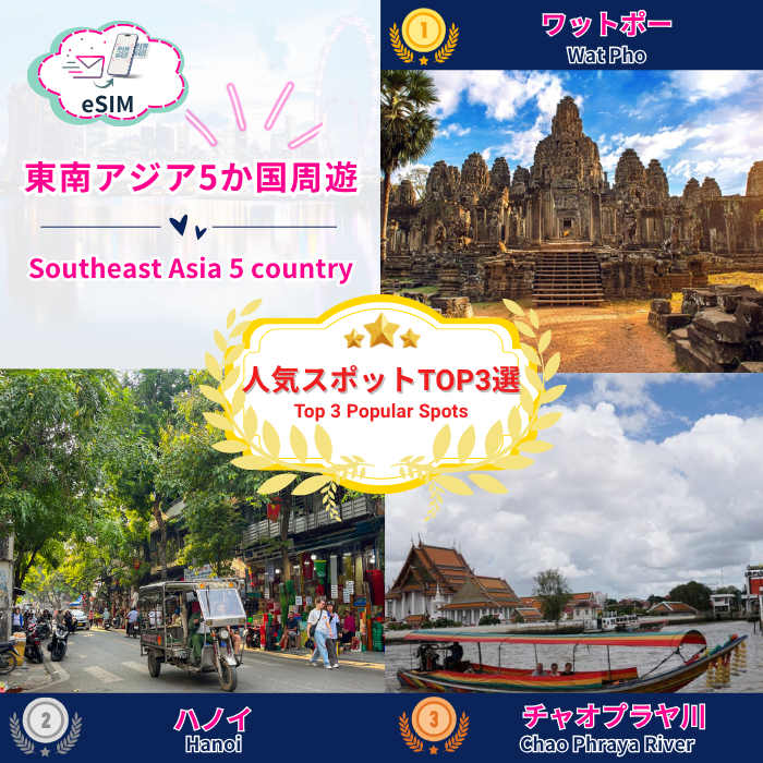 東南アジア5か国周遊 | eSIMデータ通信